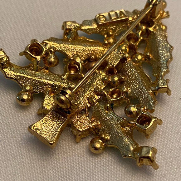 Vintage Set/2  LIA Christmas Tree Brooches Signed Green Enamel and Rhinestones - Picture 10 of 10